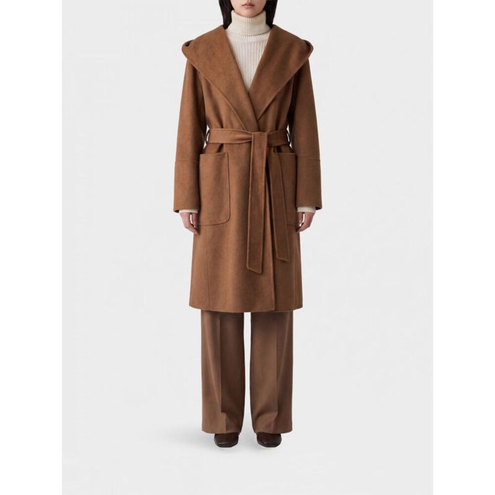 'S Max Mara Women 'S Max Mara Virgin Wool Robe Coat With Hood And Belt